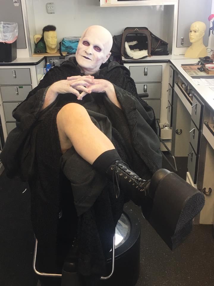 Bill in the makeup trailer on the set of BILL ANDTED FACE THE MUSIC